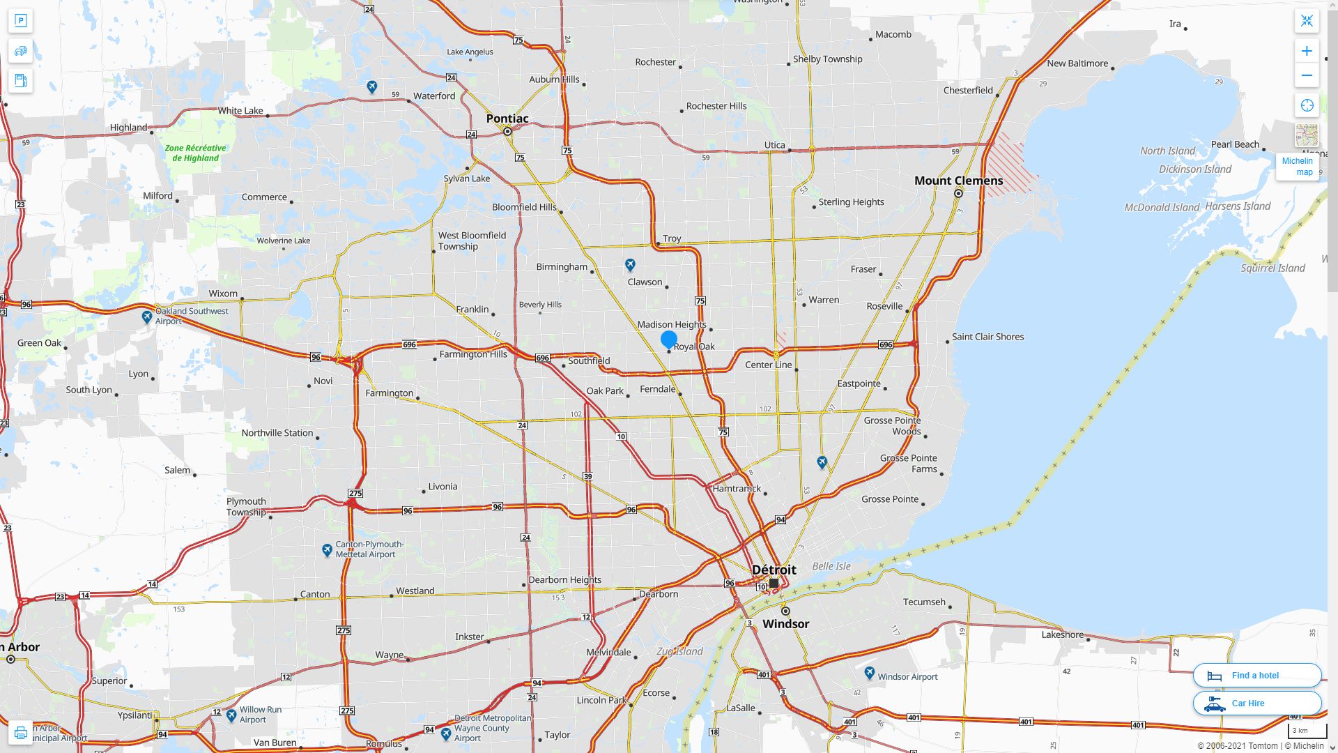 Royal Oak Michigan Highway and Road Map